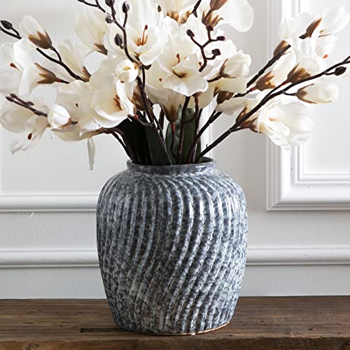 Tenforie Ceramic Flower Vase, Blue Texture Decorative Jar
