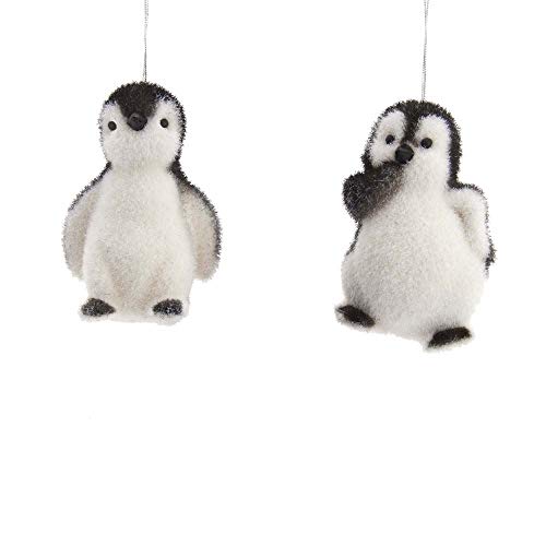 The Bridge Collection Fluffy Flocked Penguin Ornaments, Set of 2