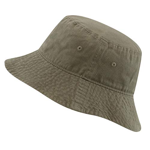 The Hat Depot 100% Cotton Long Brim & Deeper Packable Summer Travel Fashion Bucket Hat (S/M, Olive)