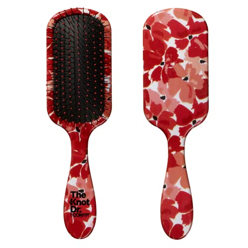 The Knot Dr. for Conair Hair Brush, Wet and Dry Detangler, Removes Knots and Tangles, For All Hair Types, Pink/Red Floral