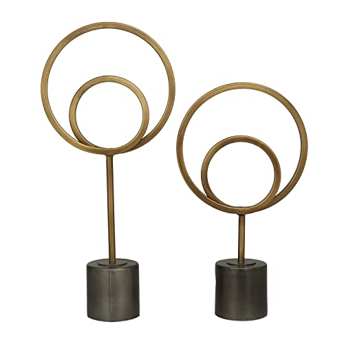 The Novogratz Metal Geometric Circle Sculpture with Black Base, Set of 2 18", 14"H, Gold