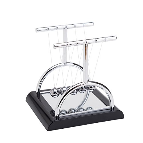 THY COLLECTIBLES Unique Semicircle Newtons Cradle Balance Balls with Mirror 5.5 inch Desk Top Decoration Kinetic Motion for Home and Office