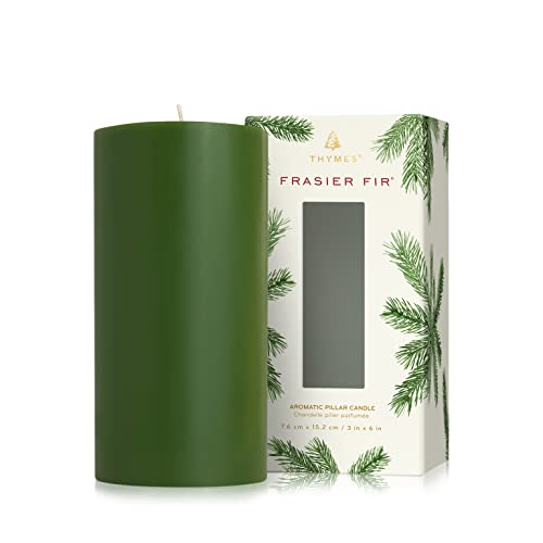 Thymes Frasier Fir Pillar Candle - Winter & Fall Candle with a Luxury Home Fragrance