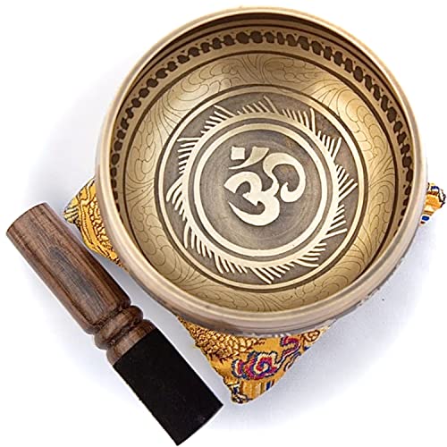 Tibetan Singing Bowl Set - Easy To Play - Om Design For Meditation Sound Chakra Yoga Healing