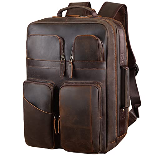 TIDING 17.3" Vintage Leather Laptop Backpack