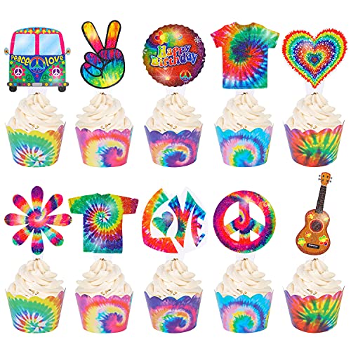 Tie Dye Cupcake Toppers & Art Rainbow Cupcake Wrappers