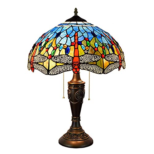 Tiffany Desk Lamp Antique Navy Blue Stained Glass Bedside Lamp with Resin Base, Suitable for Bedrooms, Living Rooms, and Offices