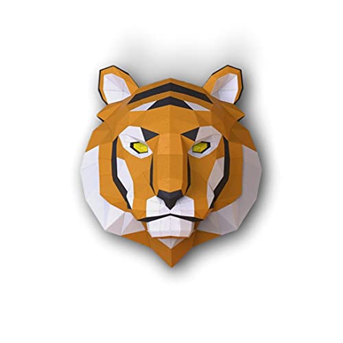 Tiger head Paper Sculpture,Pre-cut DIY Papercraft Kit,Handmade Wide Animal Figurine, Color,Low Poly Wall Decor,All Accessories Included