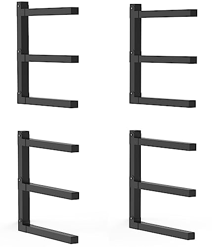 Tigerden Lumber Storage Metal Rack, 3-Level Wall-Mounted Organizer and Wood Rack, Indoor & Outdoor Storage Solution for Workshop or Garage - 2 Pack