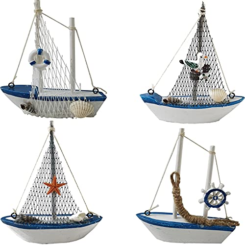 TIHOOD Mini Sailboat Model Decoration Wooden Miniature Sailing Boat Home Decor Set