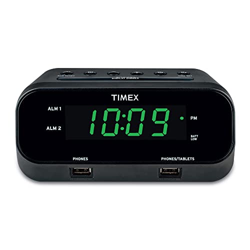 Timex USB Alarm Clock with Dual Alarms and Charging Station