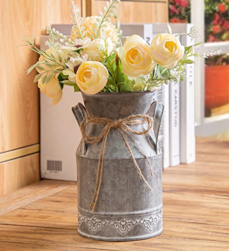 TIMRIS Vintage Galvanized Milk Can, Farmhouse Decorative Flower Pitcher Vase, Rustic French Country Metal Jug for Flowers,7.2'' H