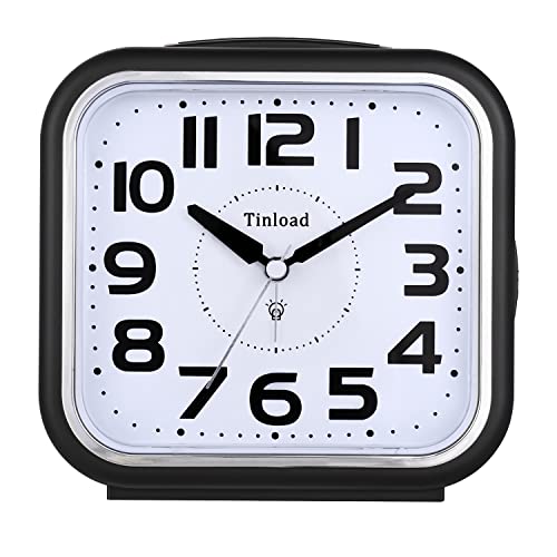 Tinload 5.5" Loud Bell Alarm Clock for Heavy Sleepers Adults, Silent No Ticking,Snooze,Light,Battery Operated Alarm Clocks for Bedrooms (Black)