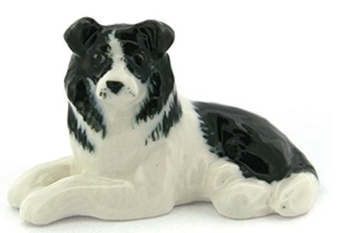 Tiny Black White Border Collie Dog Figurine