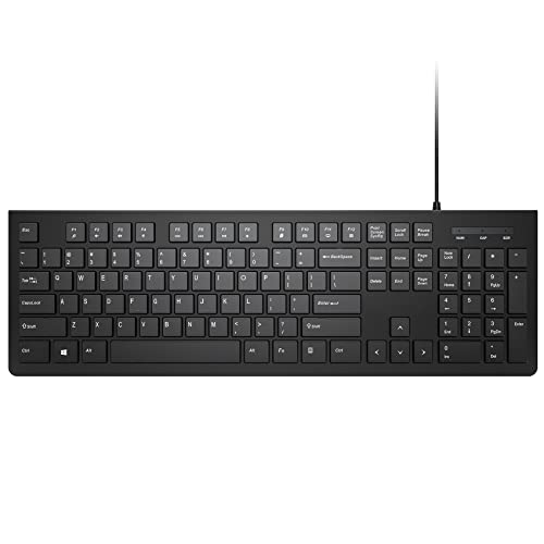Tmaine Keyboard 4.9ft Cable, Wired Computer Keyboard with Stands, Low Profile Chiclet USB Keyboard for Windows/PC/Laptop/Desktop/Surface/Chromebook, Black, Full Size