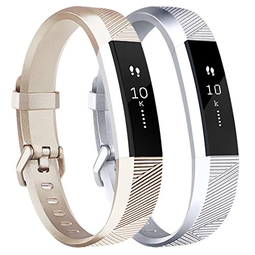 Tobfit Waterproof Sport Bands Compatible with Fitbit Alta/Alta HR/Ace, Small, Champagne Gold/Silver