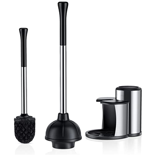 Toilet Plunger and Brush Set: 2-in-1 Stainless Steel Heavy Duty Bathroom Cleaner