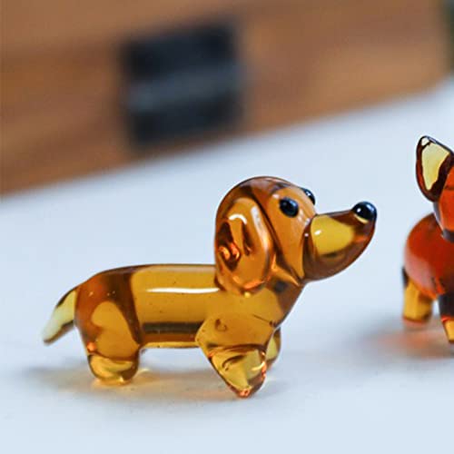 TOKZON Hand-Blown Glass Dachshund Miniature Figurines