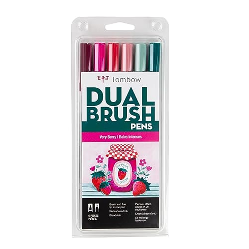 Tombow Dual Brush Pen Art Markers, Very Berry, 6-Pack