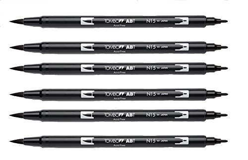Tombow Dual Brush Pen, Black Pack of 6