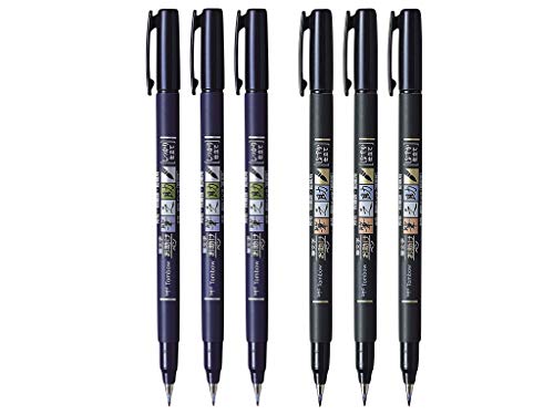 Tombow Fudenosuke Brush Pen, 6-Pack