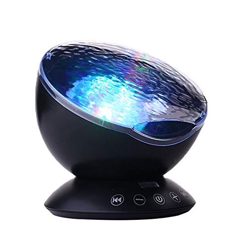 TOMNEW Ocean Wave Projector, Night Light Projector with Remote Control Timer 8 Colors LED Lighting Modes Music Speaker Water Lamp for Kids Adults Bedroom Living Room Party Decorations (Black)