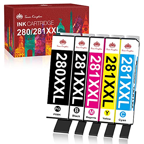 Toner Kingdom Compatible Ink Cartridge Replacement for Canon 280 281 PGI-280XXL CLI-281XXL PGI 280 CLI 281 XXL Ink for PIXMA TR7520 TR8520 TS6120 TS6220 TS6320 TS8120 TS9120 TS9520 Printer (5 Pack)