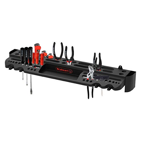 Tool Storage Shelf- Garage, Shed or Work Shop Organization-Wall Mountable Plastic Organizer Rack Has 61 Slots, 4 Hooks, and 2 Storage Compartments by Stalwart