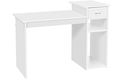 Topeakmart Small White Computer Desk with Drawers and Printer Shelves