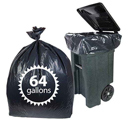 Toter 64 Gallon Trash Bags By Primode - 50 Count Heavy Duty Black Garbage Bag For Indoor Or Outdoor Use 50x60 Made In The USA