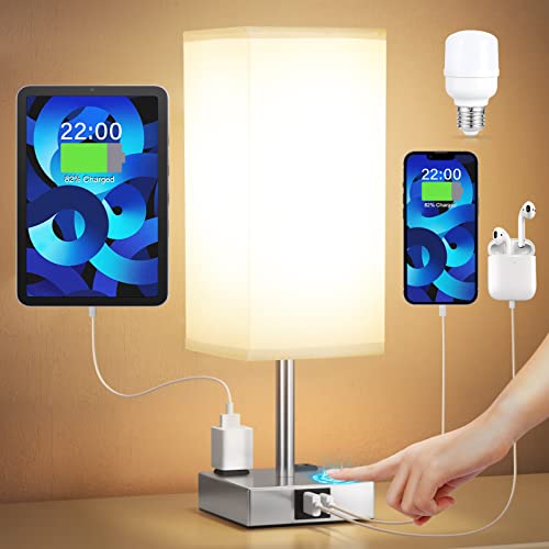 Touch Control Table Lamp with Charging Ports & AC Outlets