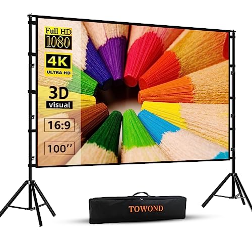 Towond 100 inch Projection Screen with Stand: Premium Portable Movie Screen for Home Theater & Outdoor Cinema