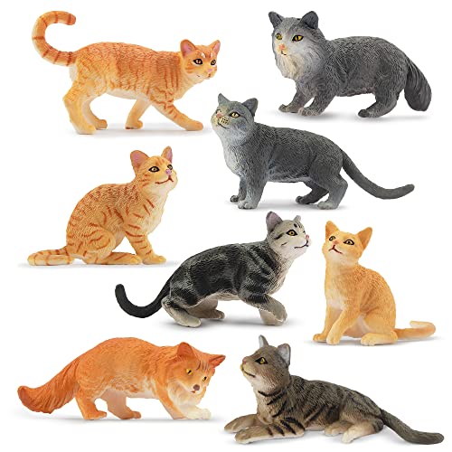 Toymany 8-Piece Grey & Orange Cat Figurine Set