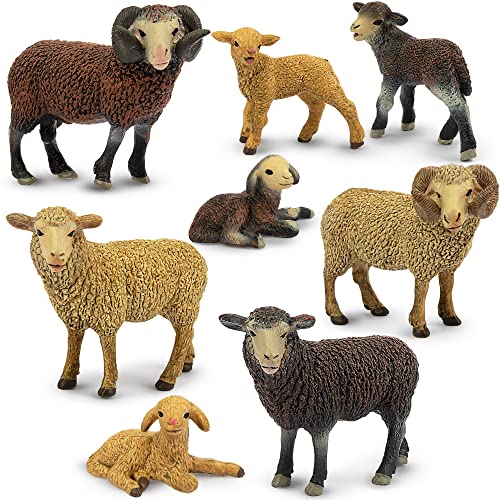 Toymany 8PCS Merino Sheep Figures Farm Animal Toy Figurines