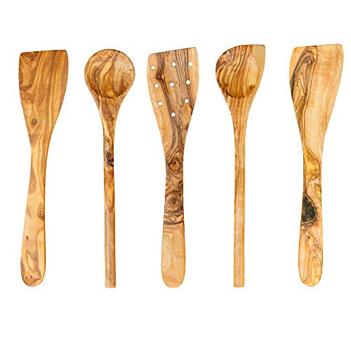 Tramanto Olive Wood Utensil Set - Beautiful and Functional Kitchen Tools