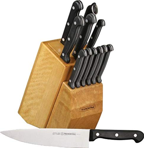 Tramontina 80016/205DS Klassica Black Nylon Handles Cutlery knife Set with Hardwood Counter Block,13-Piece