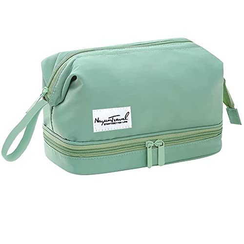 Travel Makeup Bag with Brush Organizer - Green