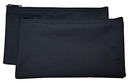 Travel Zipper Bags 11 x 6 inches Small Compact Portable Black Zippered Cloth Pouches 2 Pack CW