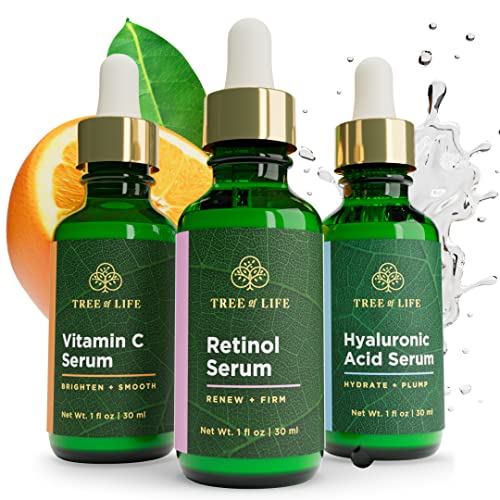 Tree of Life Vitamin C, Retinol and Hyaluronic Acid Serum Trio for Brightening, Firming, & Hydrating