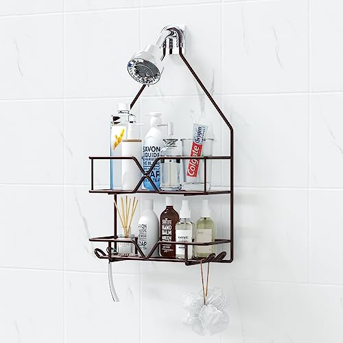 TreeLen Shower Caddy over Shower Head Hanging Bathroom Caddy for Shower Organizer 4 Hooks Shampoo Holder-Bronze