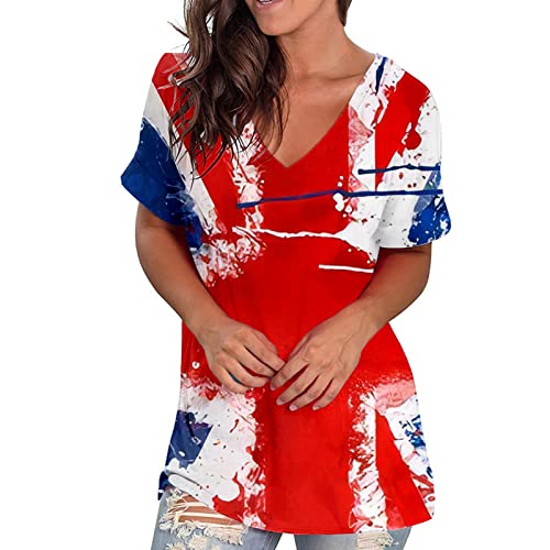 Trendy Patriotic V Neck Tunic Tops for Women