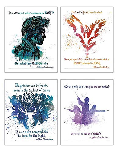 TRENDYPRINT Harry Potter - Dumbledore Quotes - Set of Four 8" x 10" Wall Art - Great for Gifting or Collecting