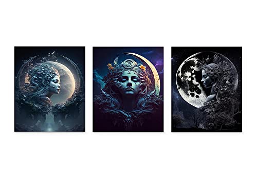 Triple Moon Goddess Wall Art Set