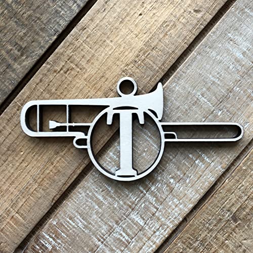 Trombone Initial Wood Christmas Ornament - Personalized Trombone Ornament - Trombone Musician Ornament - Gift for Trombone Player