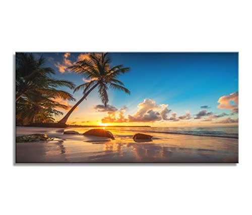 Tropical Beach Sunset Canvas Painting - Vibrant and Relaxing