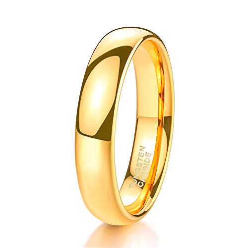 TRUMIUM 4mm Tungsten Wedding Band Ring for Men Women Gold Plated Domed High Polished Comfort Fit 7