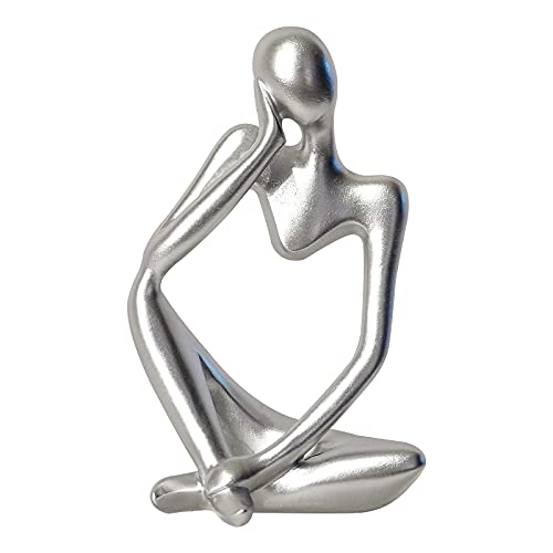 Trycooling Thinker Statue Resin Abstract Sculpture Thinker Man Statue Collectible Figurines Art Home Office Table Desk Bookshelf Decor (Small Silver, Left)