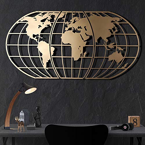 Tubibu Modern Wall Art - Metalic WORLD MAP GLOBE (Gold)