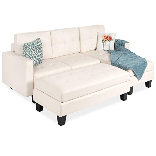 Tufted Faux Leather L-Shape Sectional Sofa