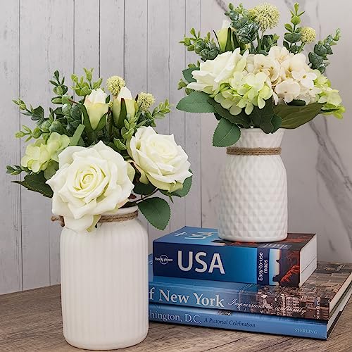 TuKLUT 2 Pack Faux Flower Arrangements with Ceramic Vases
